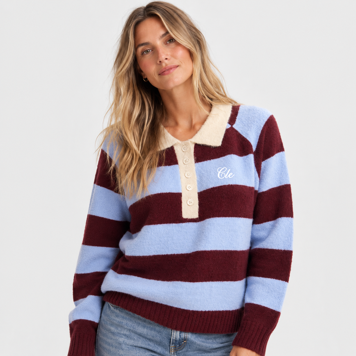 Cle Rugby Pullover - Baby Blue/Maroon