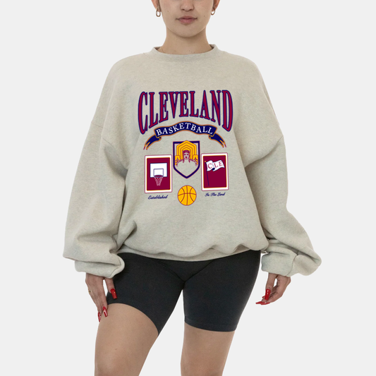 Cleveland Basketball Vintage-Style Crewneck - Oatmeal
