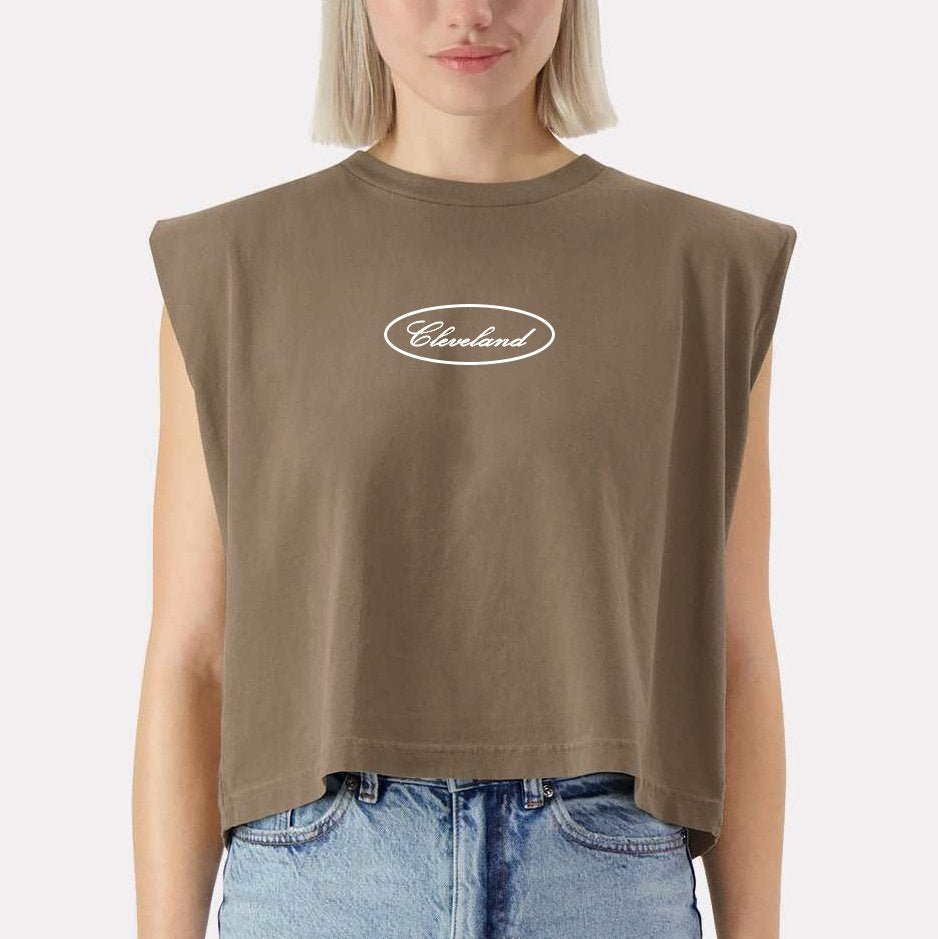 Cleveland Embroidered Sleeveless T-shirt - Faded Brown