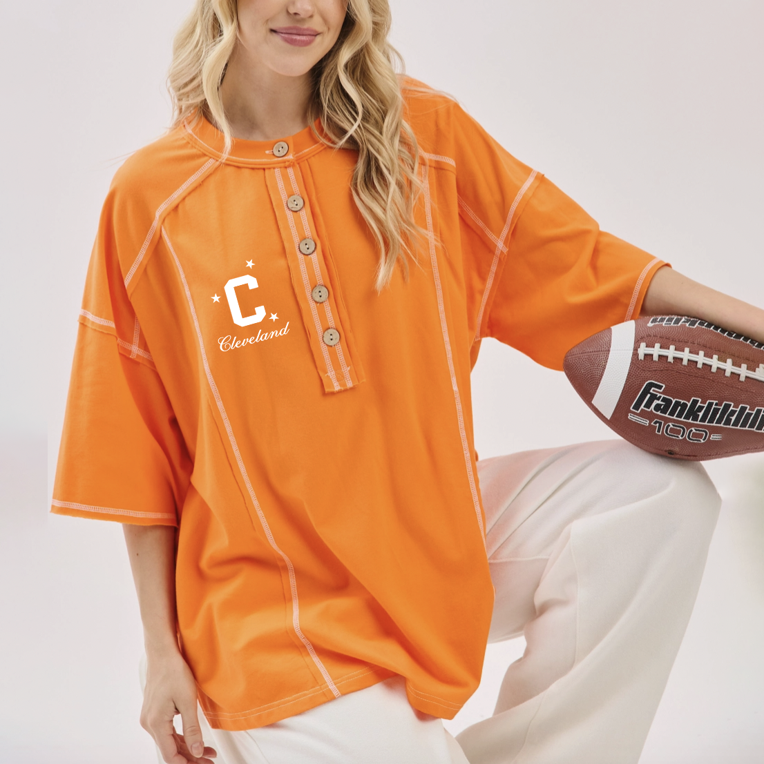 Cleveland Oversized Henley - Orange
