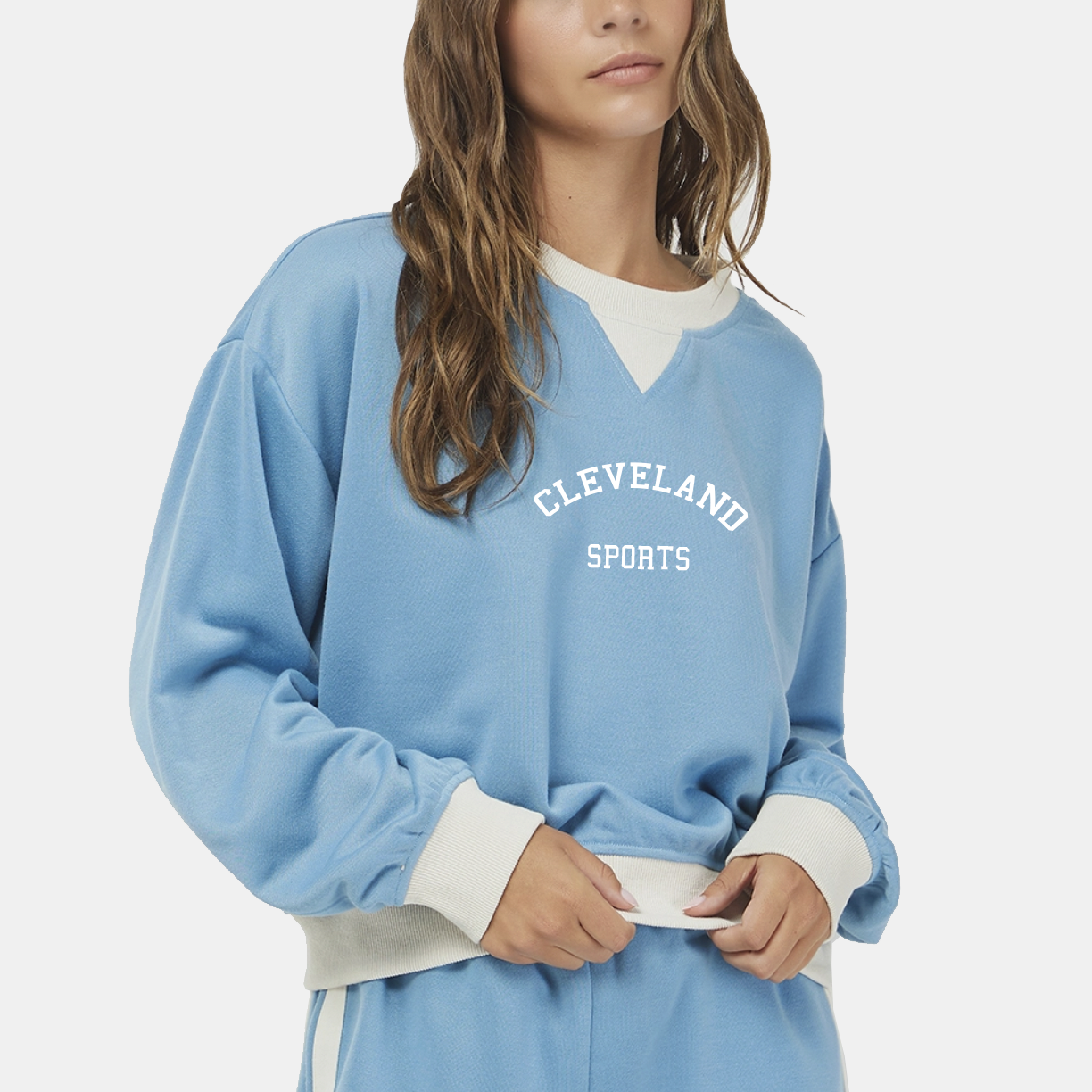 Cleveland Sports Terry Crewneck - Baby Blue/White