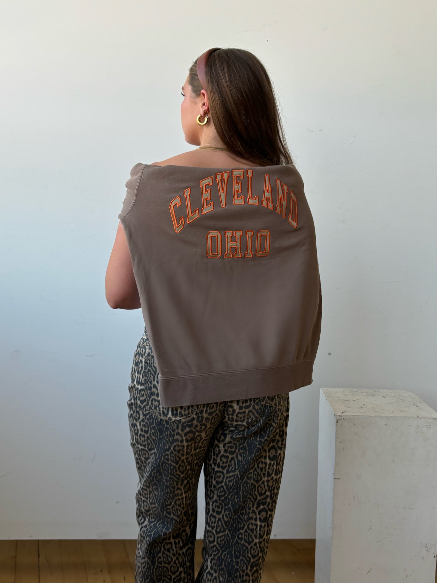 Cleveland Ohio Fabric Crewneck - Espresso/Orange
