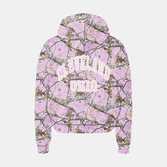 Cleveland Ohio Oversized Camo Hoodie - Soft Pink