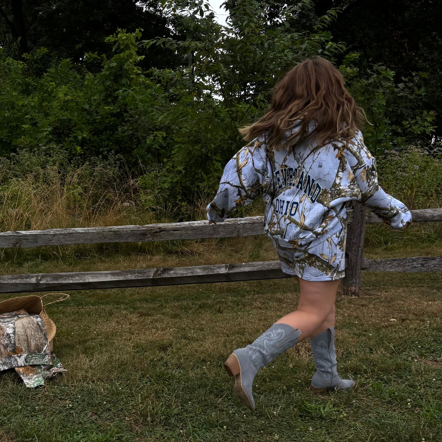 Cleveland Ohio Oversized Camo Hoodie - Baby Blue