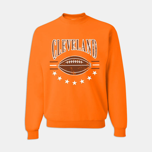 Cleveland Football Vintage Style Crewneck - Bright Orange
