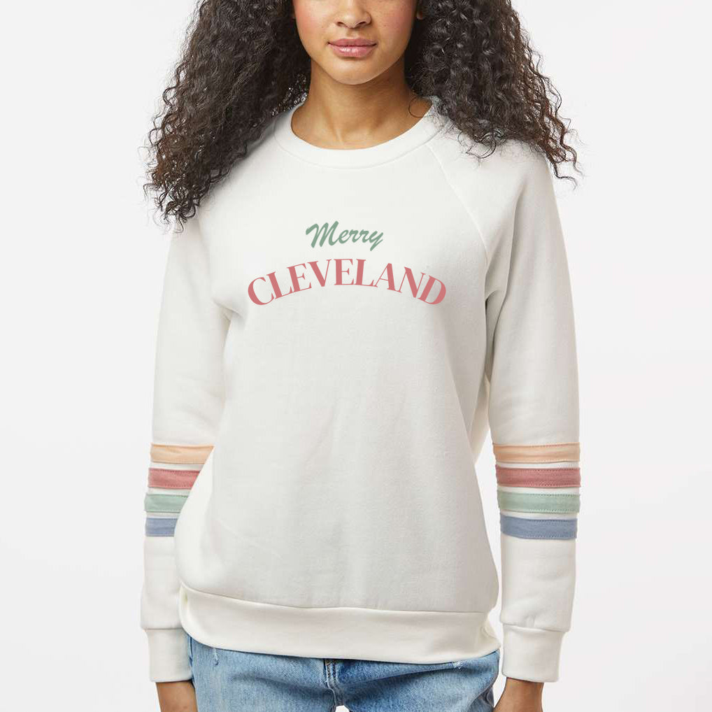 Merry Cleveland Sweatshirt - Striped Sleeve