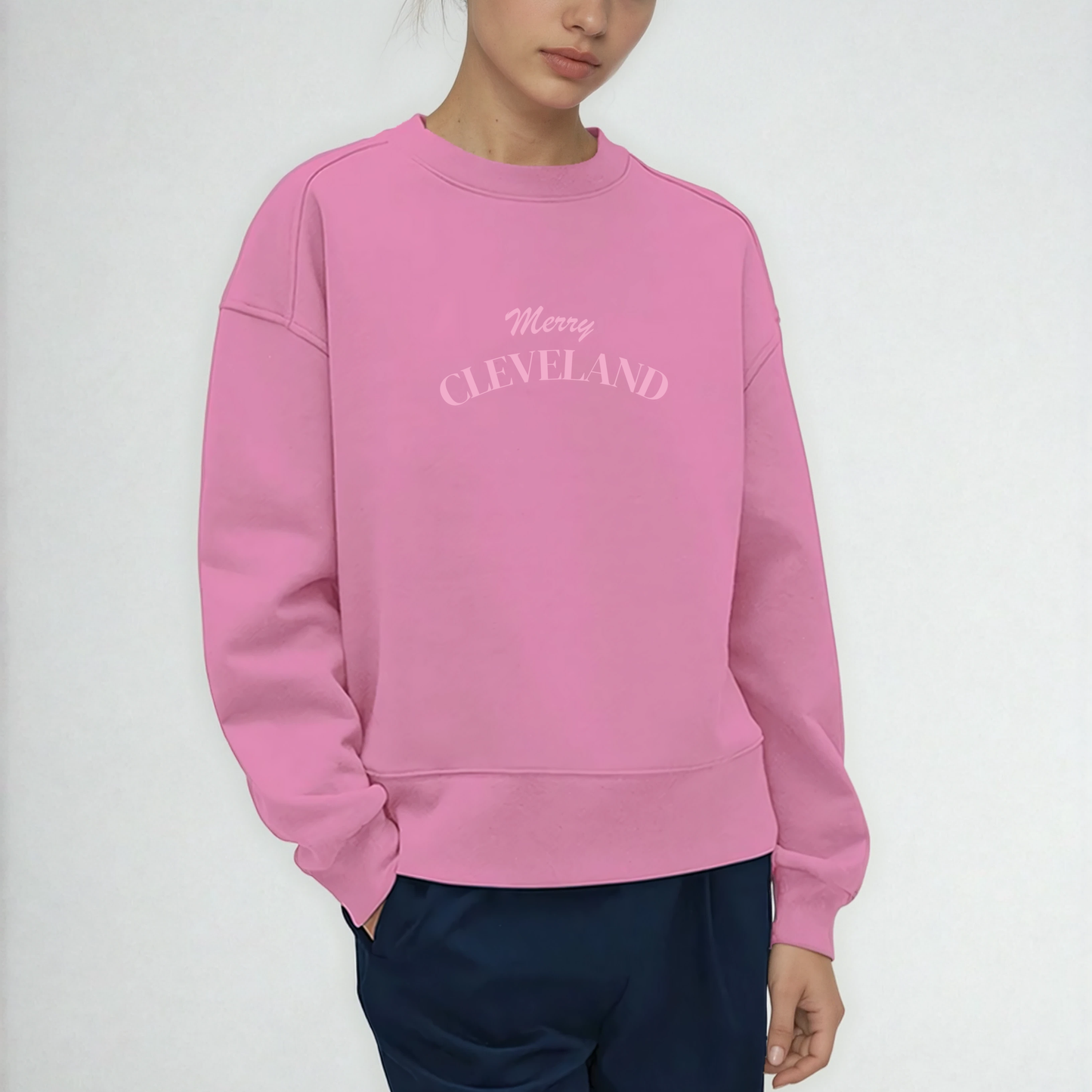 Merry Cleveland Sweatshirt - Holiday Pink