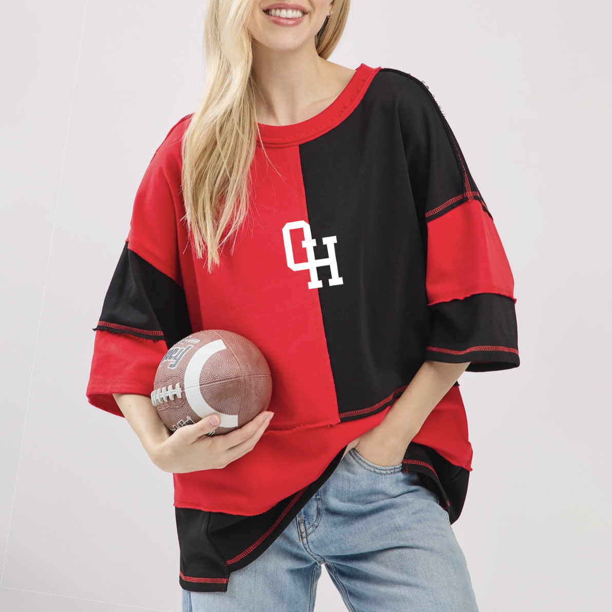 OH Colorblock Oversized T-shirt - Red/Black