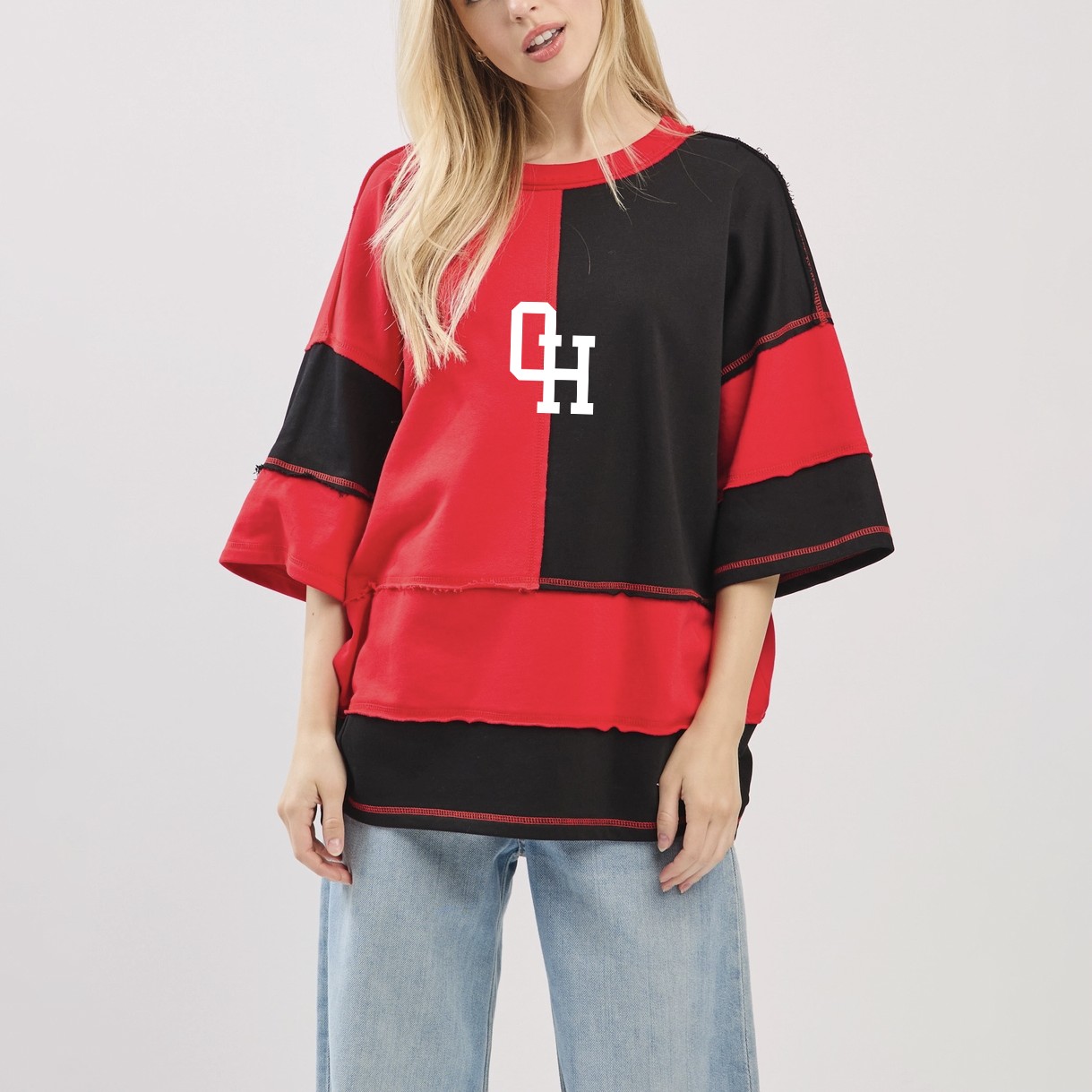 OH Colorblock Oversized T-shirt - Red/Black