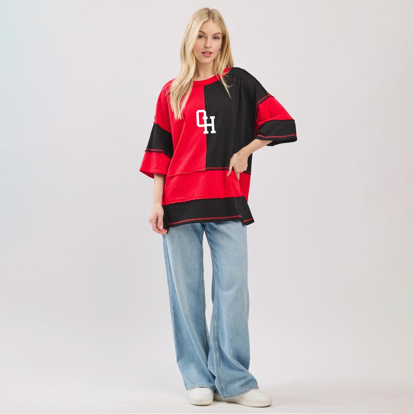 OH Colorblock Oversized T-shirt - Red/Black