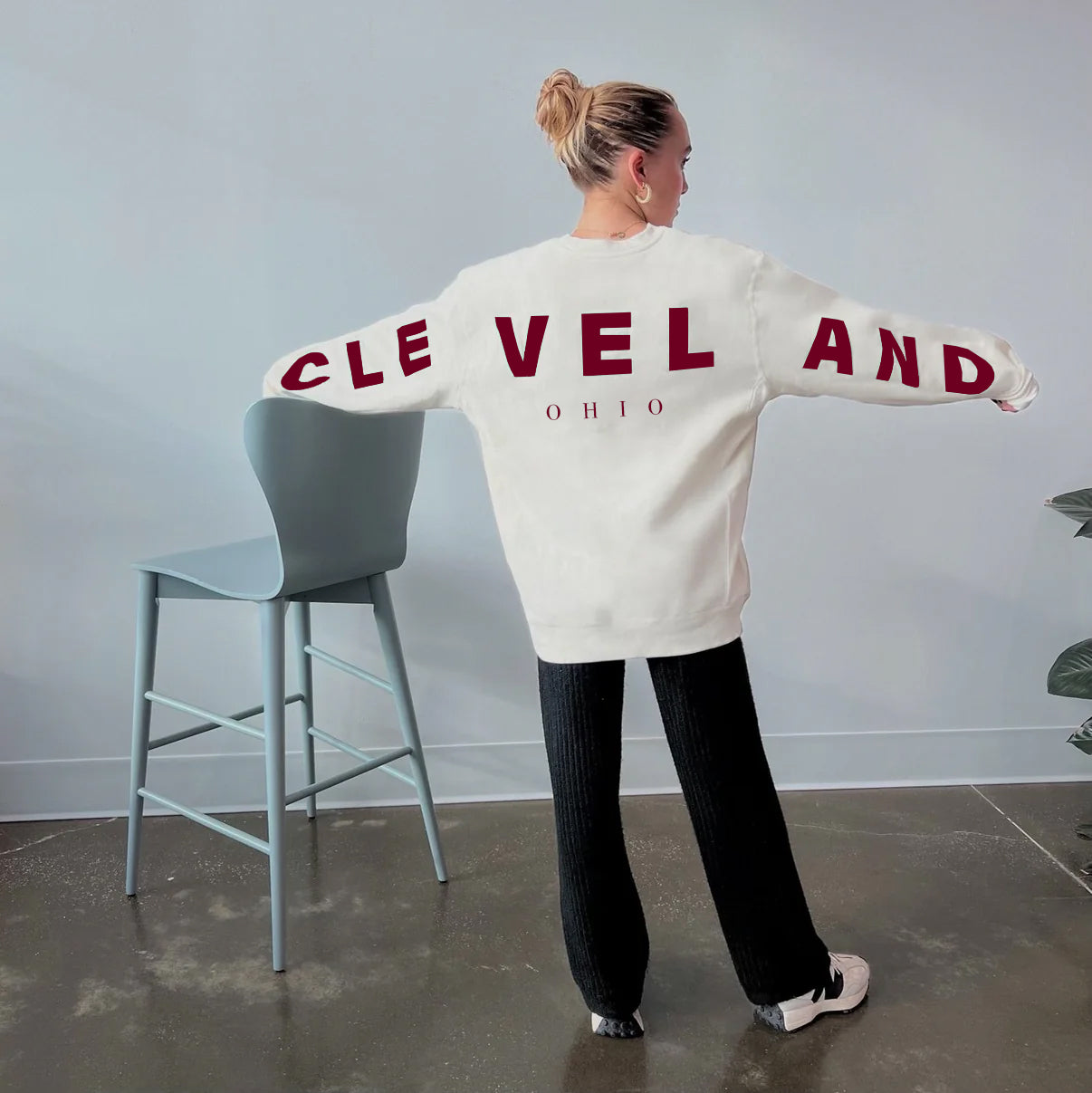 Return to Cleveland Puff Crewneck - Ivory/Maroon