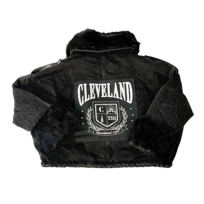 OOAK - Cleveland Vintage Style Faux Fur-Lined Denim Jacket