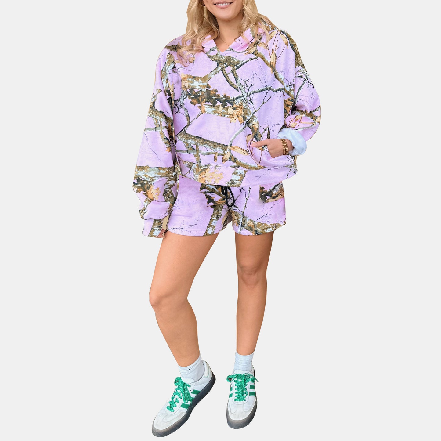 Cleveland Ohio Oversized Camo Hoodie - Soft Pink