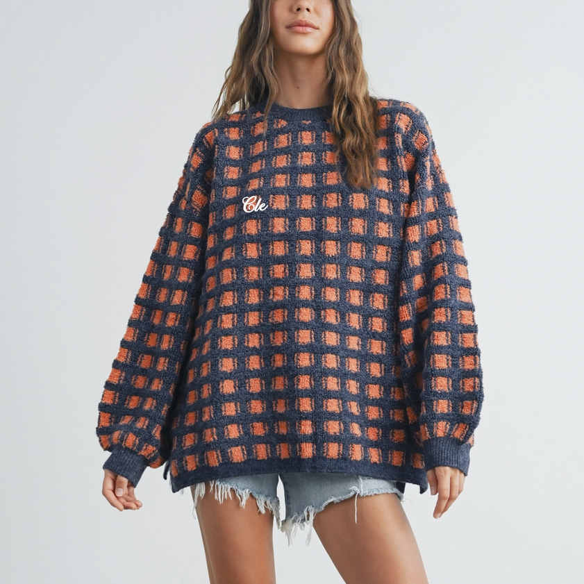 CLE Checkered Sweater - Navy/Orange