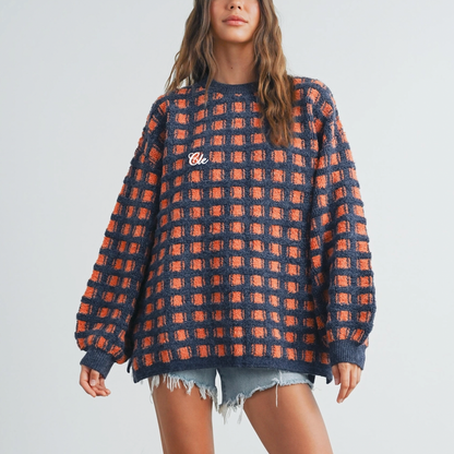 CLE Checkered Sweater - Navy/Orange