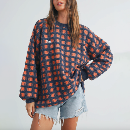CLE Checkered Sweater - Navy/Orange