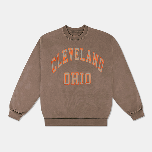 Cleveland Ohio Fabric Crewneck - Espresso/Orange