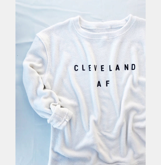 Cleveland AF Cozy Crewneck Sweater - Oatmeal Colored