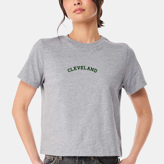 Cleveland Embroidered Boxy Women's T-shirt - Athletic Gray