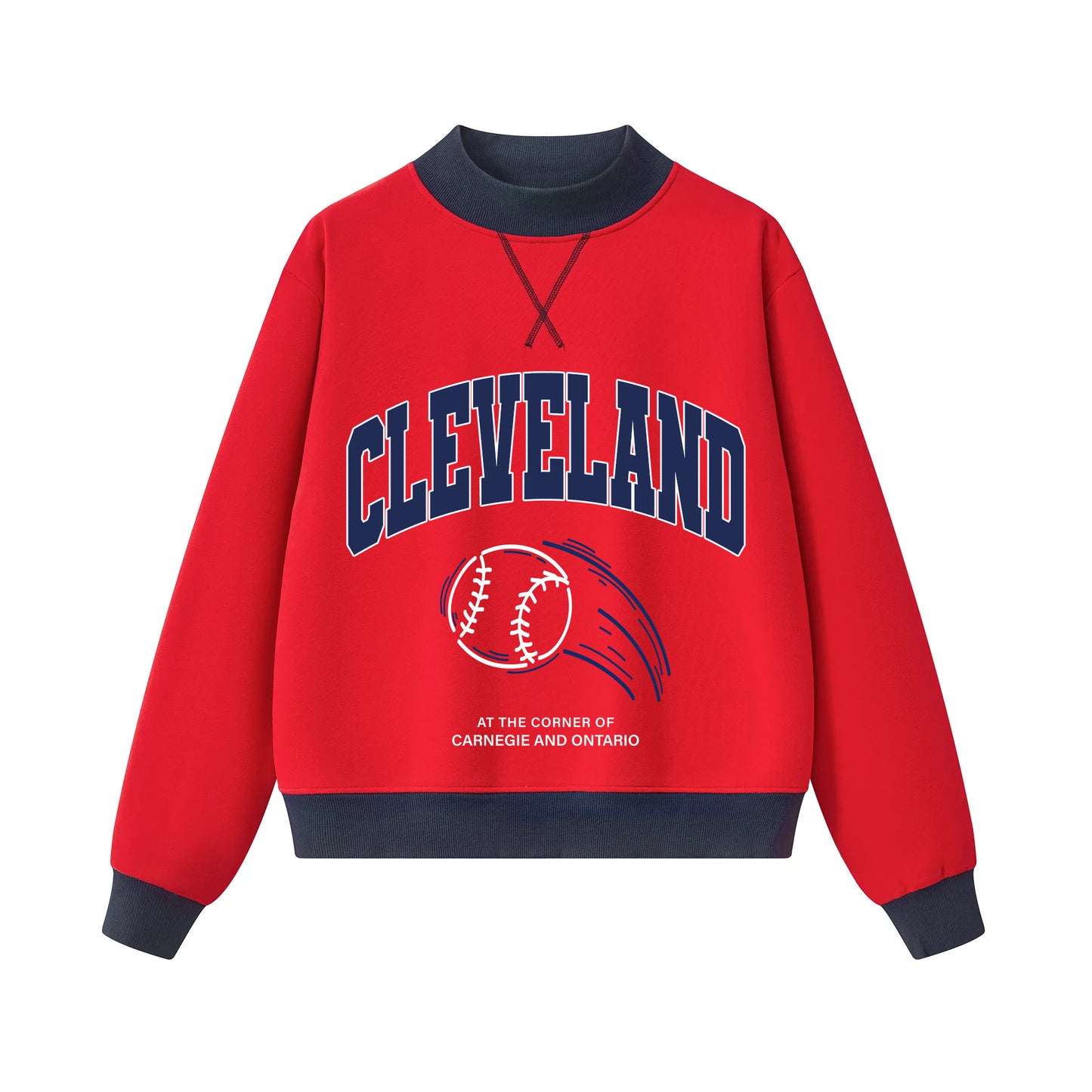 Cleveland Ballpark Mockneck Sweatshirt - Red/Navy