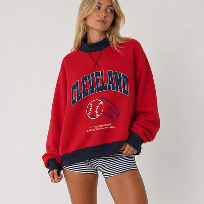 Cleveland Ballpark Mockneck Sweatshirt - Red/Navy