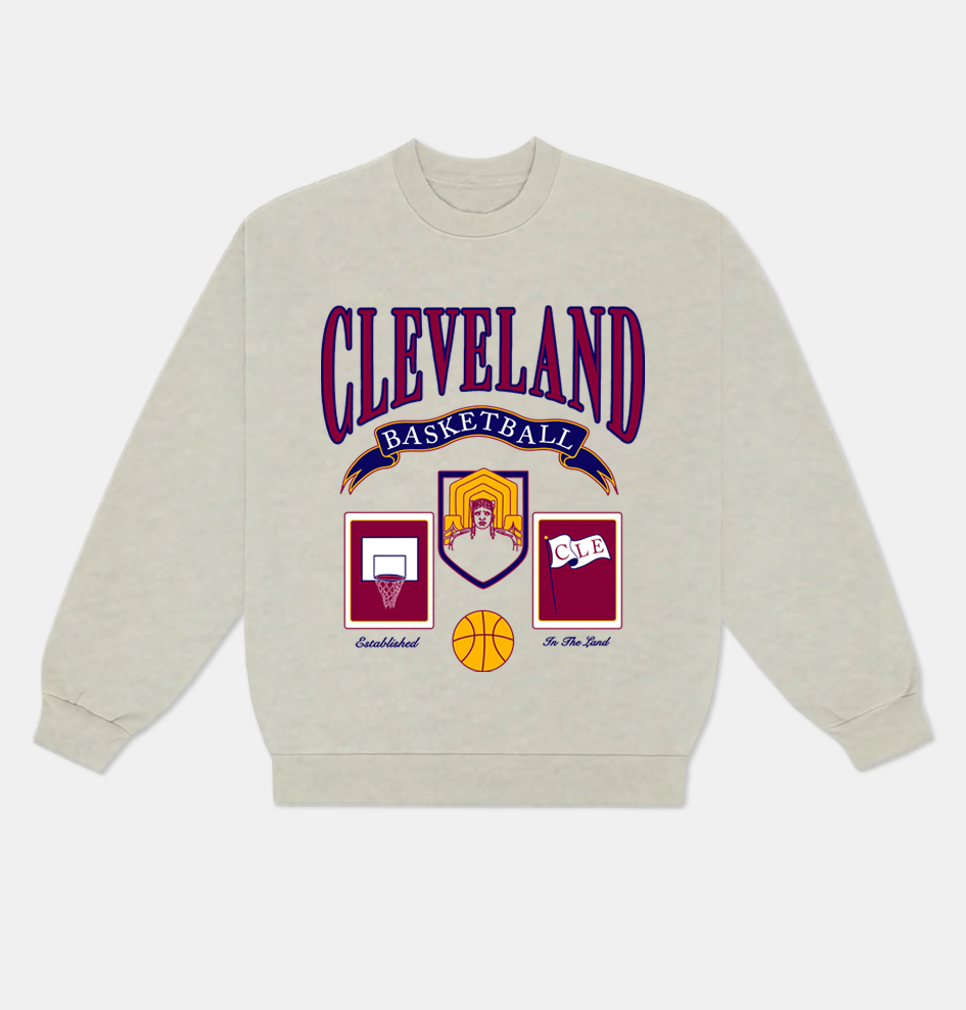 Cleveland Basketball Vintage-Style Heavyweight Crewneck - Oatmeal