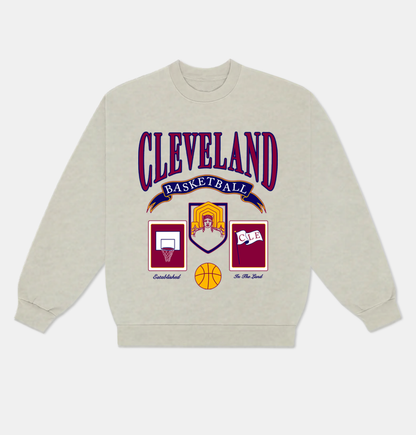 Cleveland Basketball Vintage-Style Heavyweight Crewneck - Oatmeal