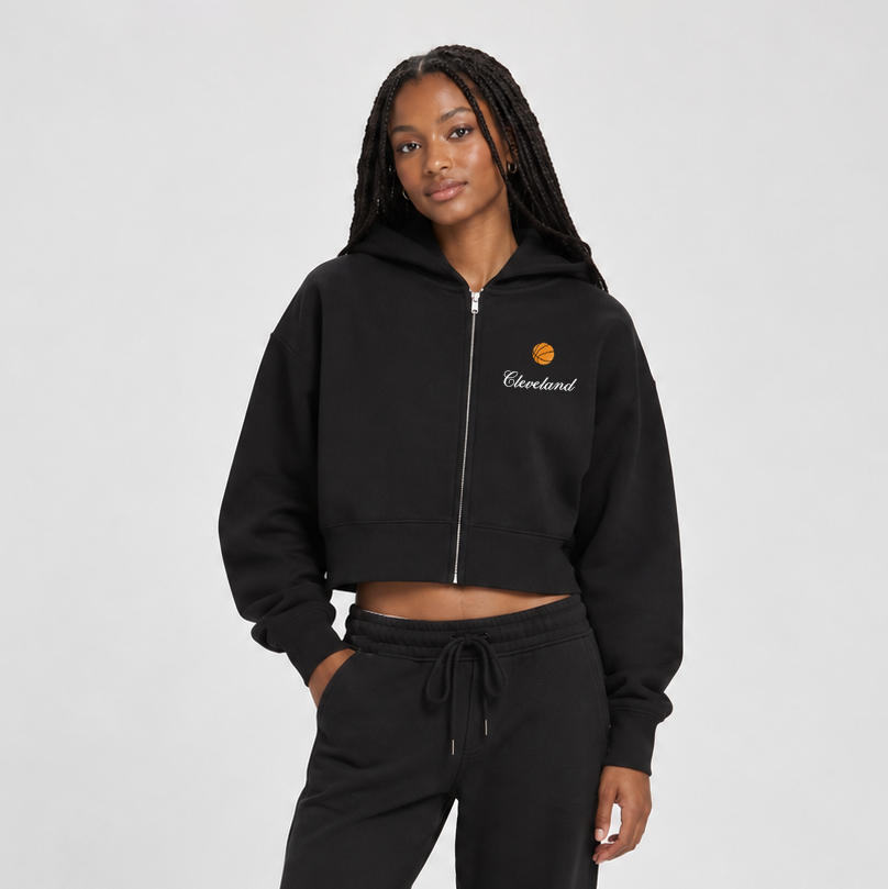 Cleveland Basketball Embroidered Zip Up Hoodie
