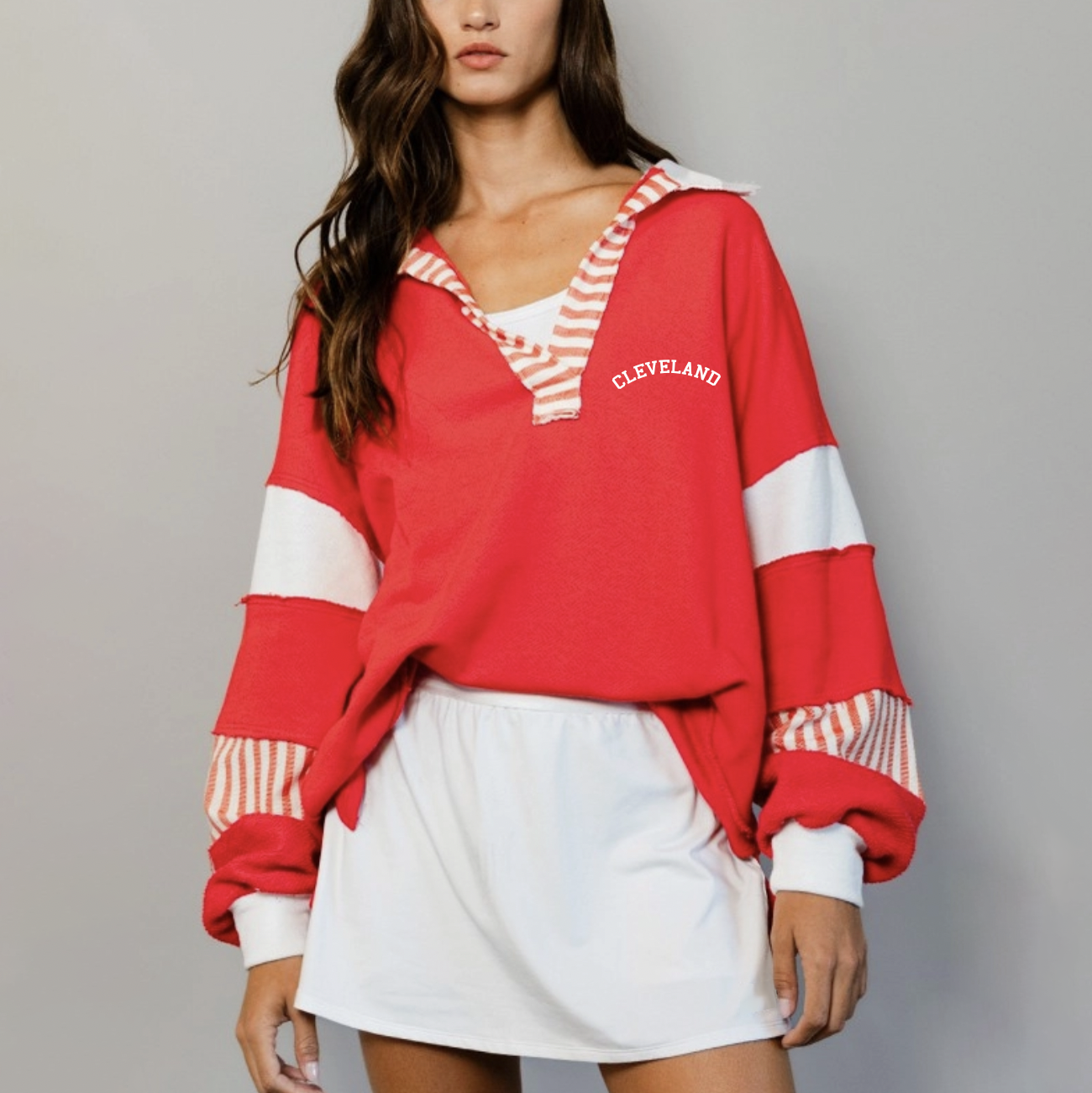 Cleveland Colorblock Pullover - Ivory/Red
