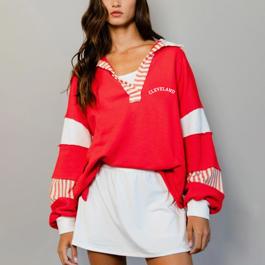 Cleveland Colorblock Pullover - Ivory/Red