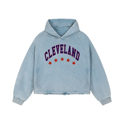 Cleveland Distressed Vintage Hoodie - Baby Blue