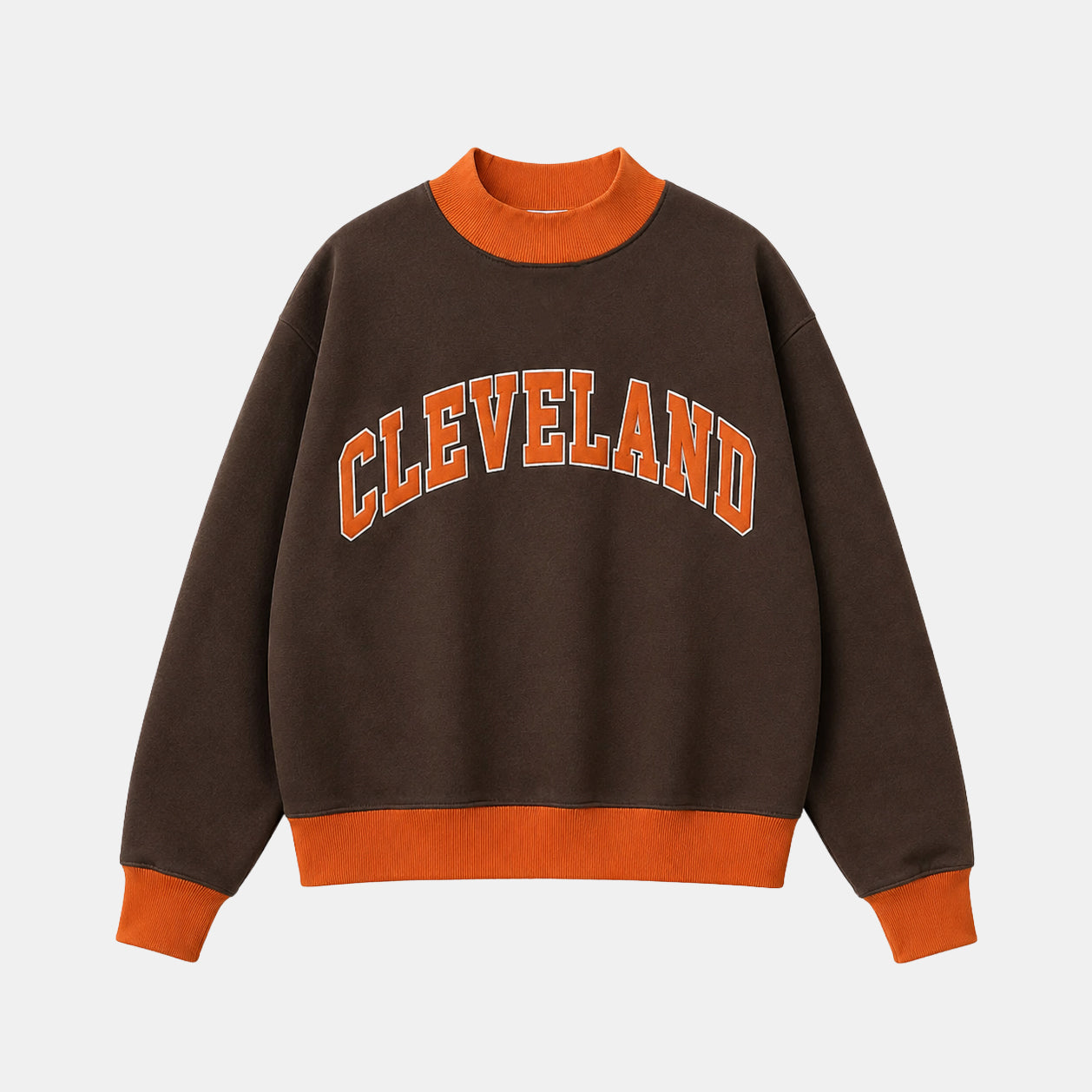 Cleveland Football Mockneck Sweatshirt - Brown/Orange