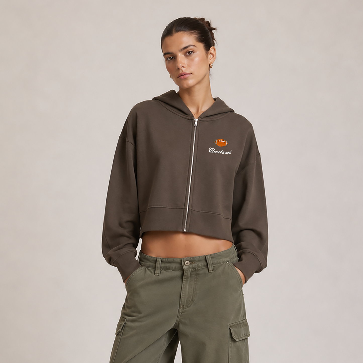 Cleveland Football Embroidered Zip Up Hoodie