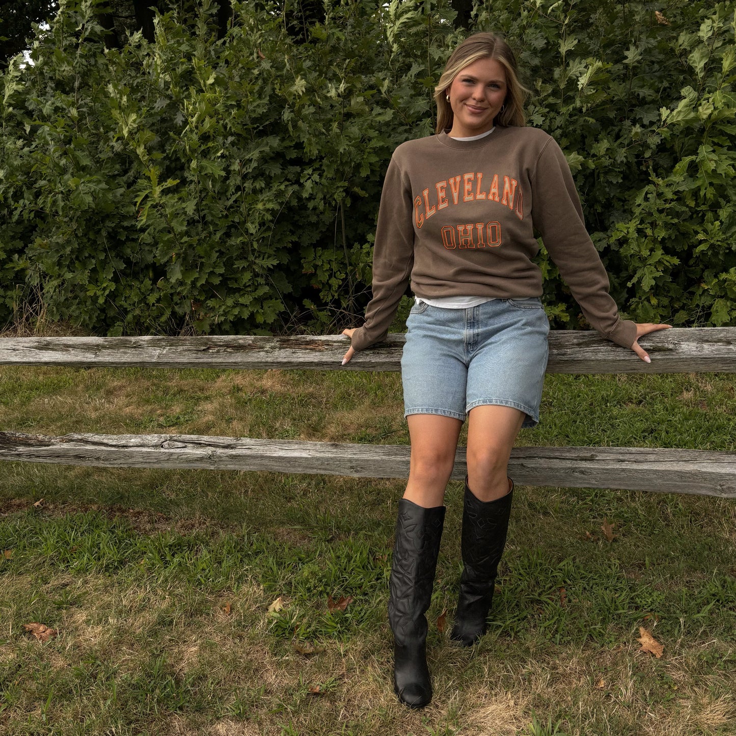 Cleveland Ohio Fabric Crewneck - Espresso/Orange