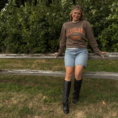 Cleveland Ohio Fabric Crewneck - Espresso/Orange