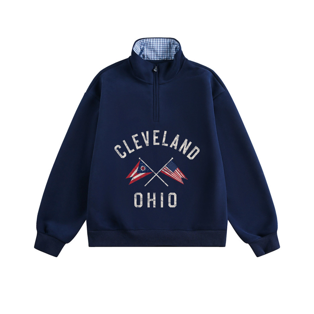 Cleveland Ohio Regatta Quarter Zip with Plaid Patchwork