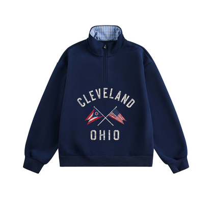 Cleveland Ohio Regatta Quarter Zip with Plaid Patchwork