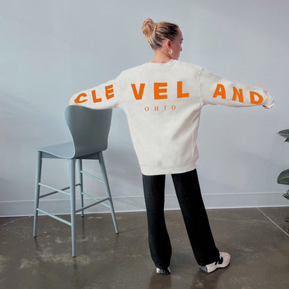 Return to Cleveland Puff Crewneck - Ivory/Orange