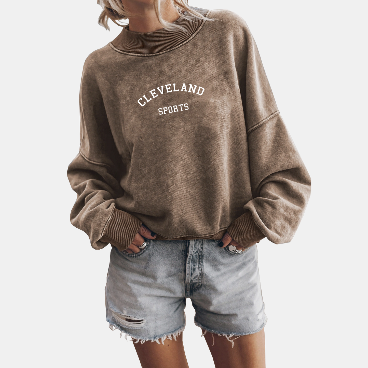 Cleveland Sports Mineral Wash Crewneck - Brown