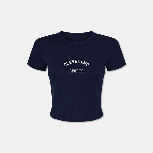 Cleveland Sports Embroidered Cropped T-shirt - Navy