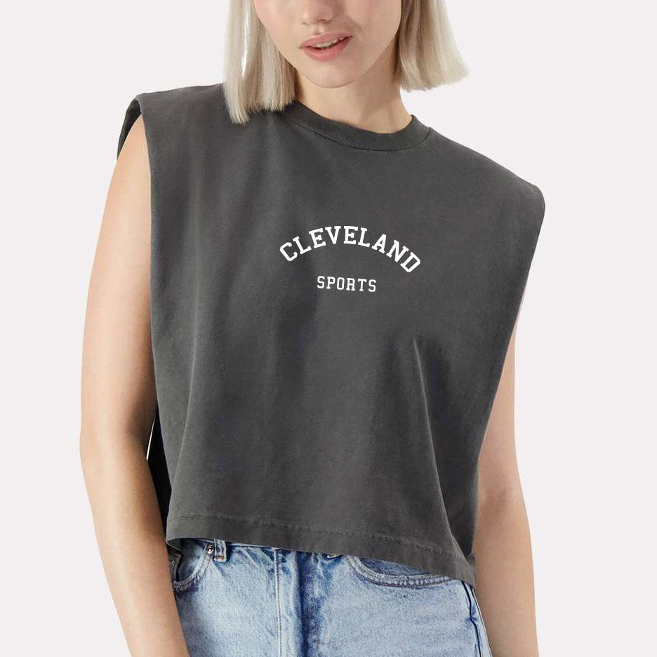 Cleveland Sports Embroidered Sleeveless T-shirt - Vintage Black