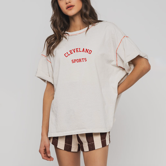 Cleveland Sports Contrast Stitch Oversized T-shirt - Ivory