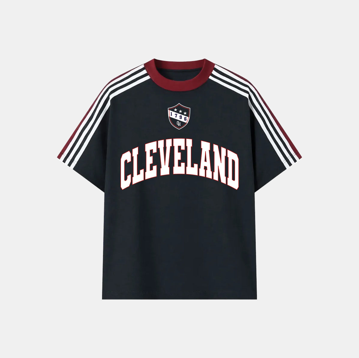Cleveland Crest Striped Sleeve T-shirt - Navy