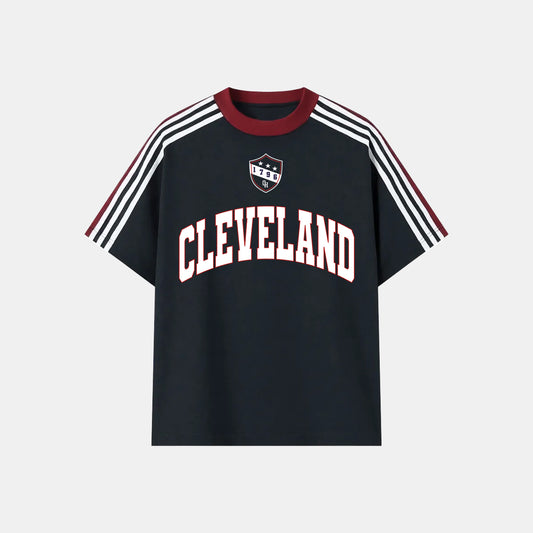 Cleveland Crest Striped Sleeve T-shirt - Navy