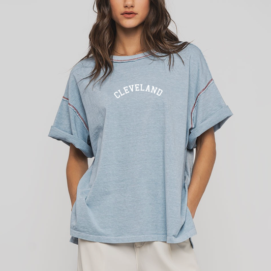 Cleveland Contrast Stitch Oversized T-shirt - Baby Blue