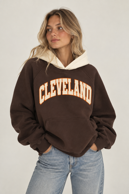 Cleveland Two-Tone Varsity Hoodie - Brown
