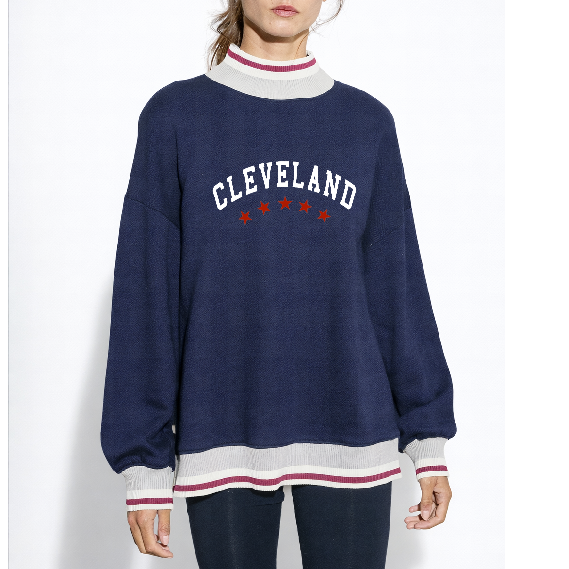 Cleveland Contrast Mock Neck - Navy