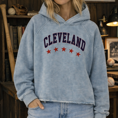 Cleveland Distressed Vintage Hoodie - Baby Blue