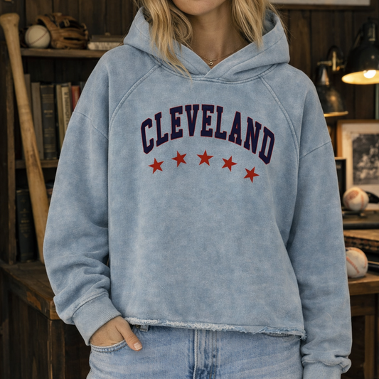 Cleveland Distressed Vintage Hoodie - Baby Blue