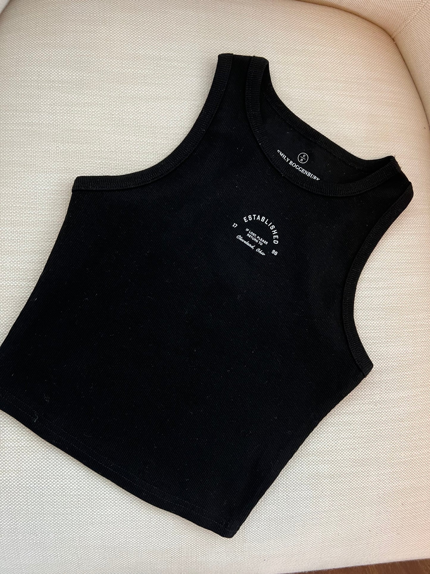 Return To Cleveland Ribbed Cropped Tank - Black